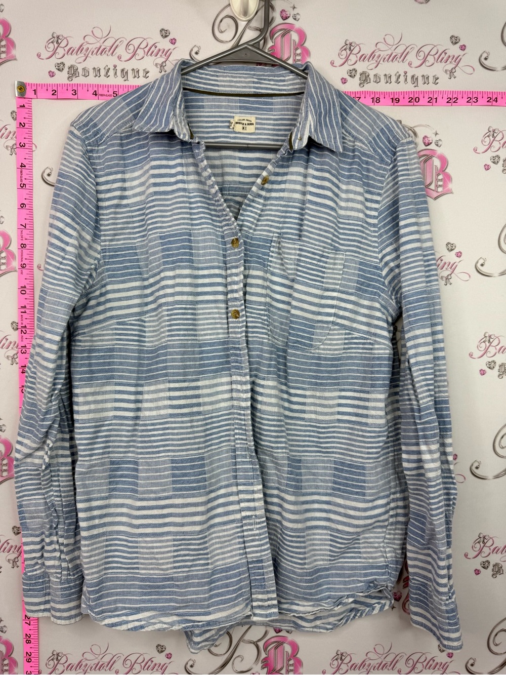 Bridge & Burn Men's Light Blue & White Striped Casual Button-Down Shirt